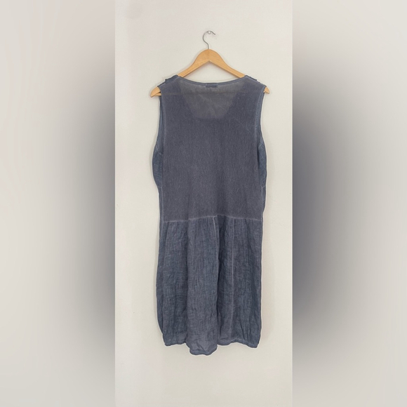 amanti Linen Dress blue Lagenlook Artsy Minimal Cowl Pockets Italy - Picture 4 of 6
